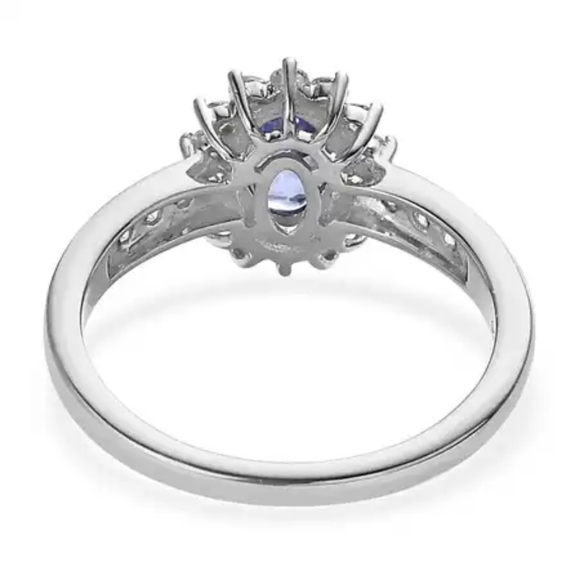 Spectacular Tanzanite Moissanite Sunburst Platinum over Sterling Silver Ring - Picture 10 of 10